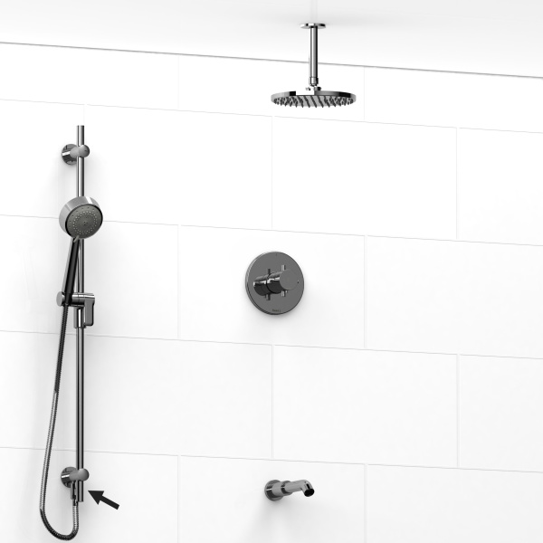 Riobel -½’’ coaxial 3-way system, hand shower rail, shower head and spout  – KIT#6445PATM+