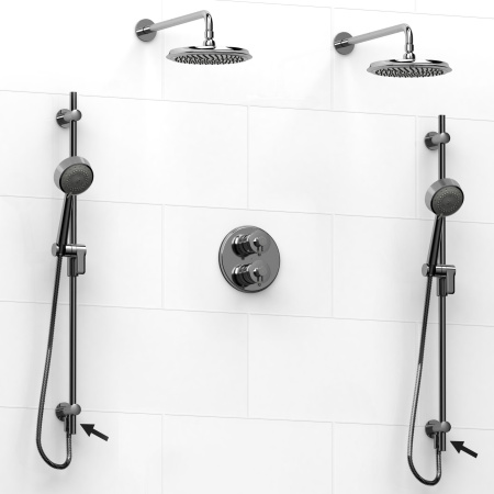 Riobel -double coaxial system with 2 hand shower rails built-in elbow supply and 2 shower heads - KIT#6546ATOP