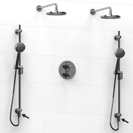 Riobel -double coaxial system with 2 hand shower rails built-in elbow supply and 2 shower heads - KIT#6546PATM+