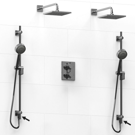 Riobel -double coaxial system with 2 hand shower rails built-in elbow supply and 2 shower heads - KIT#6546PATQ+