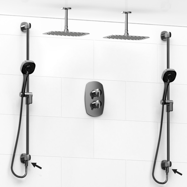 Riobel -double coaxial system with 2 hand shower rails built-in elbow supply and 2 shower heads – KIT#6546VY