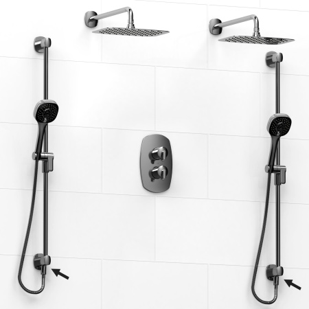 Riobel -double coaxial system with 2 hand shower rails built-in elbow supply and 2 shower heads - KIT#6546VY