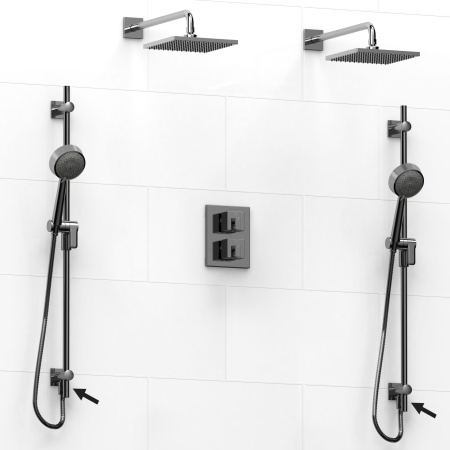 Riobel -double coaxial system with 2 hand shower rails built-in elbow supply and 2 shower heads - KIT#6546ZOTQ