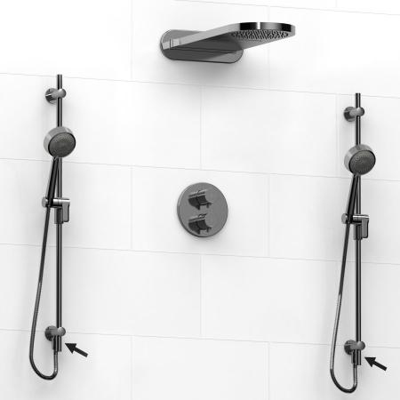 Riobel -¾" double coaxial system with hand shower rail, 4 body jets and shower head - KIT#6646PATM