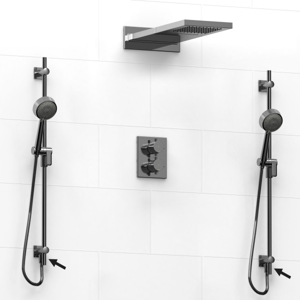 Riobel -¾" double coaxial system with hand shower rail, 4 body jets and shower head - KIT#6646PATQ+
