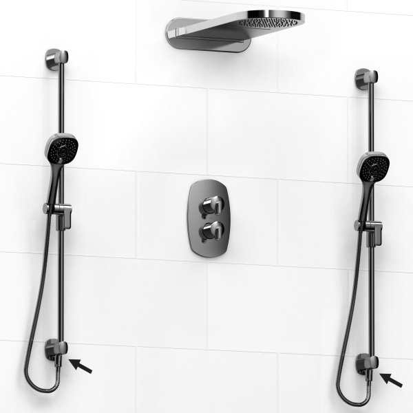 Riobel -¾" double coaxial system with hand shower rail, 4 body jets and shower head - KIT#6646VY