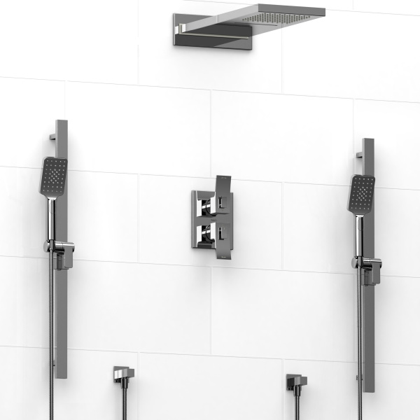 Riobel -Double ¾" double coaxial system with 2 hand shower rails and rain/fall shower head - KIT#7483