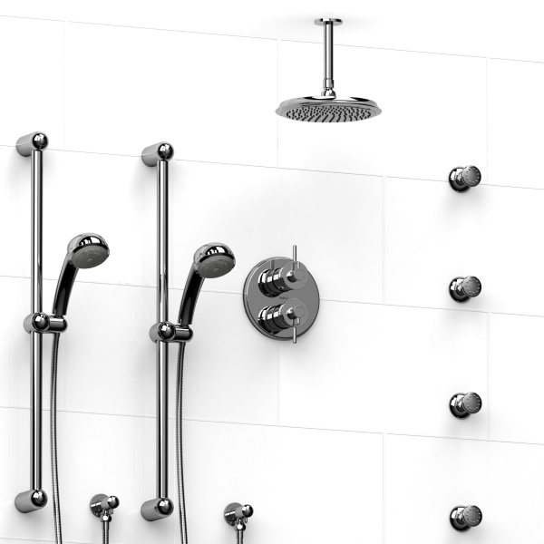 Riobel -¾” double coaxial system with 2 hand shower rails, 4 body jets and shower head – KIT#783AT