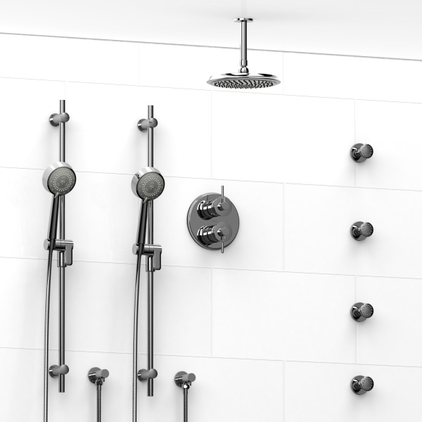 Riobel -¾” double coaxial system with 2 hand shower rails, 4 body jets and shower head – KIT#783ATOP