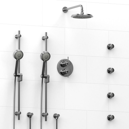 Riobel -¾" double coaxial system with 2 hand shower rails, 4 body jets and shower head - KIT#783ATOP