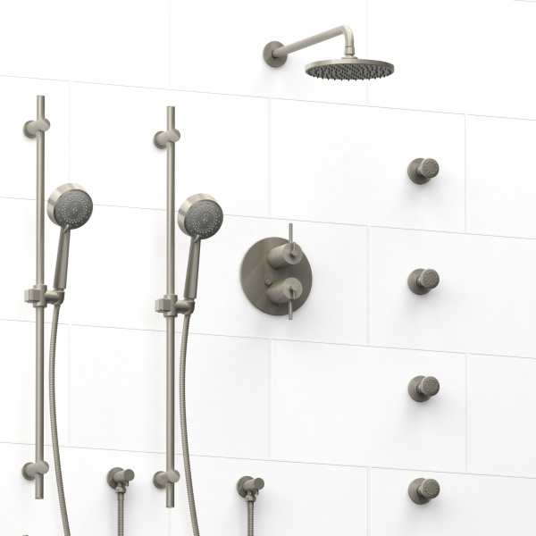 Riobel -¾” double coaxial system with 2 hand shower rails, 4 body jets and shower head – KIT#783CSTM