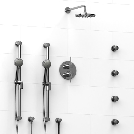 Riobel -¾" double coaxial system with 2 hand shower rails, 4 body jets and shower head - KIT#783CSTM