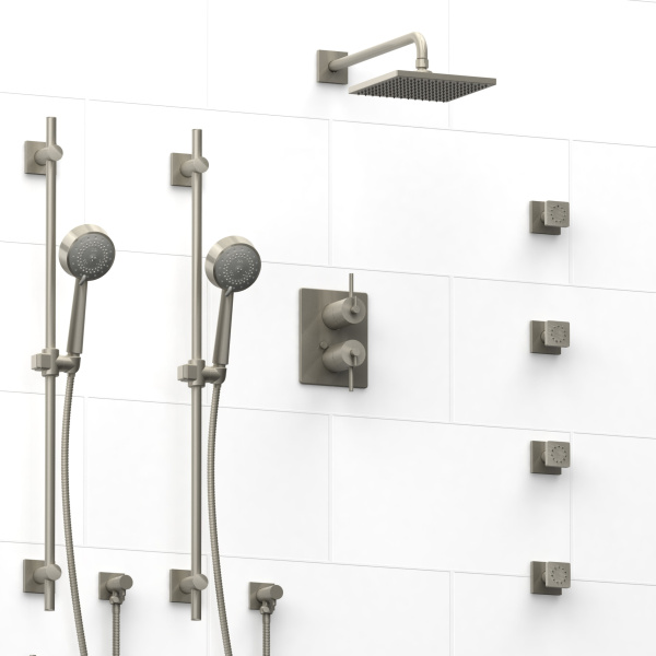 Riobel -¾” double coaxial system with 2 hand shower rails, 4 body jets and shower head – KIT#783CSTQ