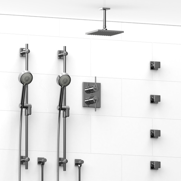 Riobel -¾” double coaxial system with 2 hand shower rails, 4 body jets and shower head – KIT#783CSTQ