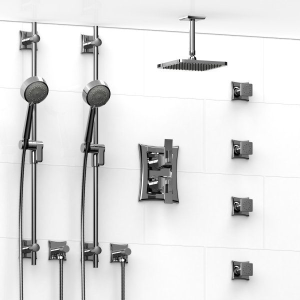 Riobel -¾” double coaxial system with 2 hand shower rails, 4 body jets and shower head – KIT#783EF