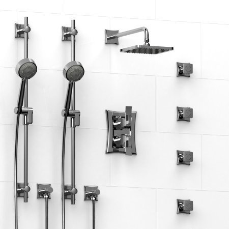 Riobel -¾" double coaxial system with 2 hand shower rails, 4 body jets and shower head - KIT#783EF