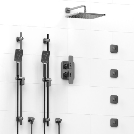 Riobel -¾" double coaxial system with 2 hand shower rails, 4 body jets and shower head - KIT#783EQ