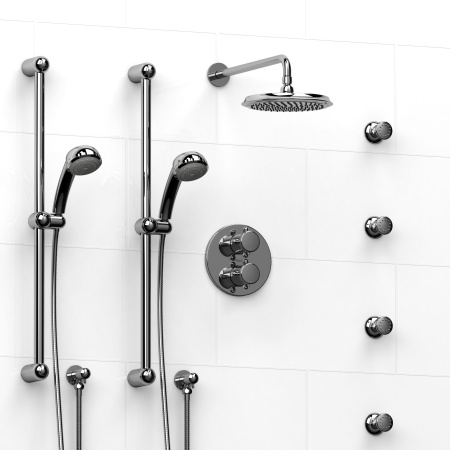 Riobel -¾" double coaxial system with 2 hand shower rails, 4 body jets and shower head - KIT#783FI+