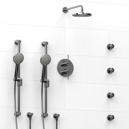Riobel -¾" double coaxial system with 2 hand shower rails, 4 body jets and shower head - KIT#783GS