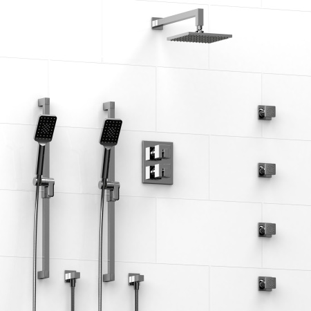 Riobel -¾" double coaxial system with 2 hand shower rails, 4 body jets and shower head - KIT#783KSTQ