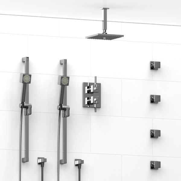 Riobel -¾” double coaxial system with 2 hand shower rails, 4 body jets and shower head – KIT#783MZ