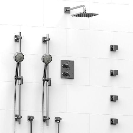 Riobel -¾" double coaxial system with 2 hand shower rails, 4 body jets and shower head - KIT#783PATQ+