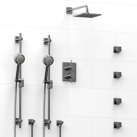 Riobel -¾" double coaxial system with 2 hand shower rails, 4 body jets and shower head - KIT#783PATQ