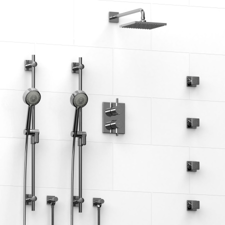 Riobel -¾" double coaxial system with 2 hand shower rails, 4 body jets and shower head - KIT#783PFTQ