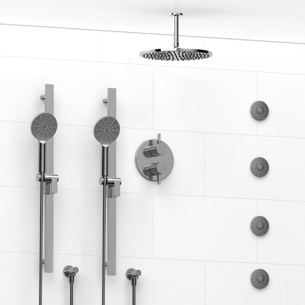 Riobel -¾” double coaxial system with 2 hand shower rails, 4 body jets and shower head – KIT#783PXTM