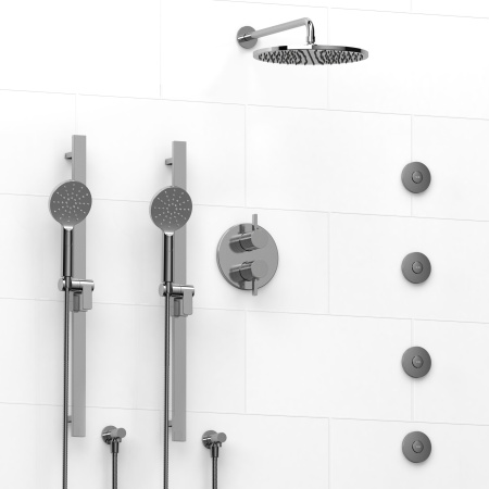 Riobel -¾" double coaxial system with 2 hand shower rails, 4 body jets and shower head - KIT#783PXTM