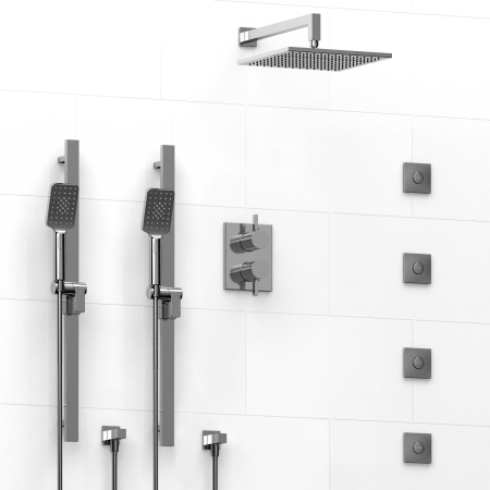 Riobel -¾" double coaxial system with 2 hand shower rails, 4 body jets and shower head - KIT#783PXTQ