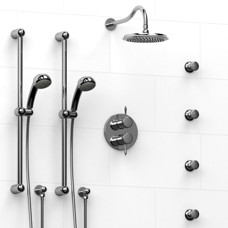 Riobel -¾" double coaxial system with 2 hand shower rails, 4 body jets and shower head - KIT#783RT