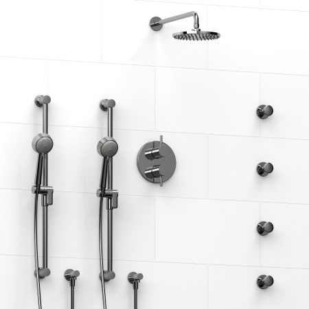 Riobel -¾" double coaxial system with 2 hand shower rails, 4 body jets and shower head - KIT#783RUTM