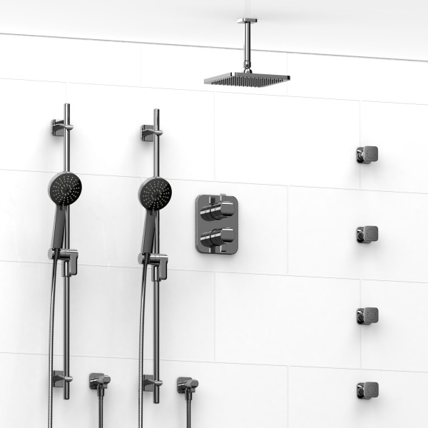 Riobel -¾” double coaxial system with 2 hand shower rails, 4 body jets and shower head – KIT#783SA