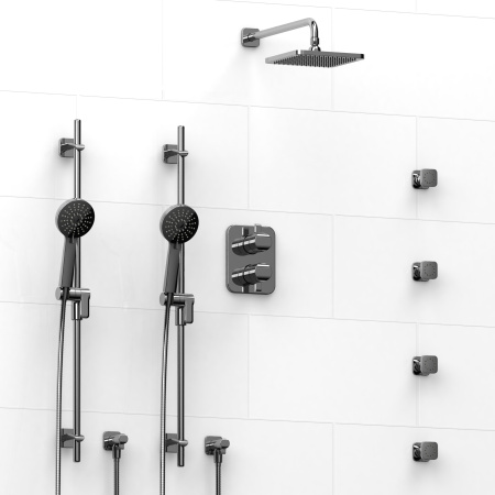 Riobel -¾" double coaxial system with 2 hand shower rails, 4 body jets and shower head - KIT#783SA