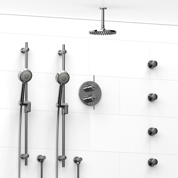 Riobel -¾” double coaxial system with 2 hand shower rails, 4 body jets and shower head – KIT#783VSTM