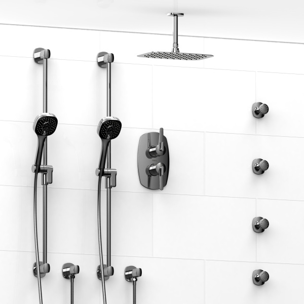 Riobel -¾” double coaxial system with 2 hand shower rails, 4 body jets and shower head – KIT#783VY