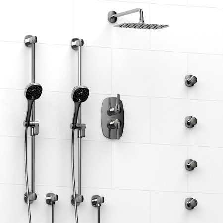 Riobel -¾" double coaxial system with 2 hand shower rails, 4 body jets and shower head - KIT#783VY
