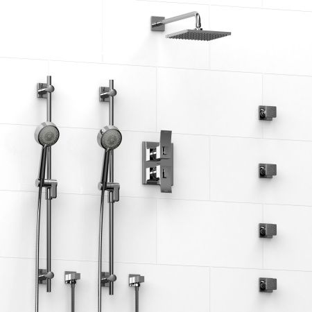 Riobel -¾" double coaxial system with 2 hand shower rails, 4 body jets and shower head - KIT#783ZOTQ