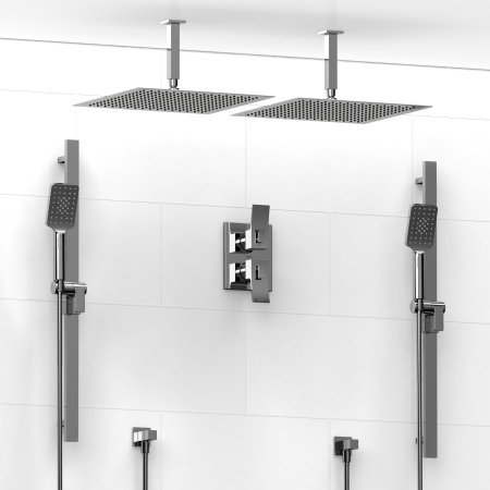 Riobel -¾" double coaxial system with 2 hand shower rails, 2 shower  arms and 2 shower heads - KIT#7883