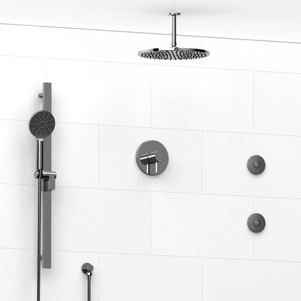 Riobel -½’’ coaxial system with hand shower rail, 2 body jets and shower head – KIT#8545