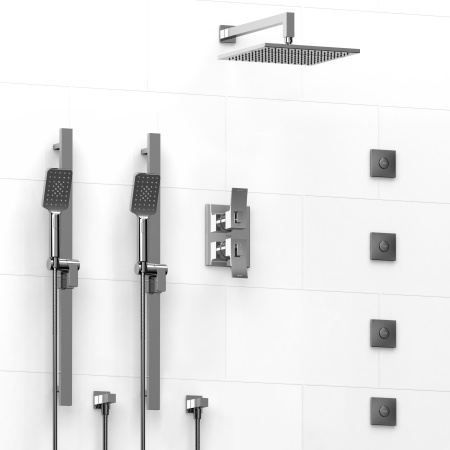 Riobel -¾" double coaxial system with 2 hand shower rails, 4 body jets and shower head - KIT#8683
