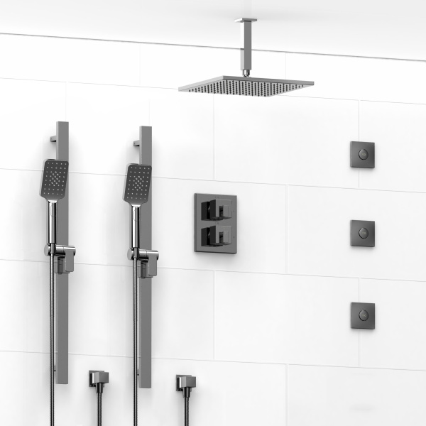 Riobel -double coaxial system with 2 hand shower rail, 3 body jets and shower head – KIT#8746