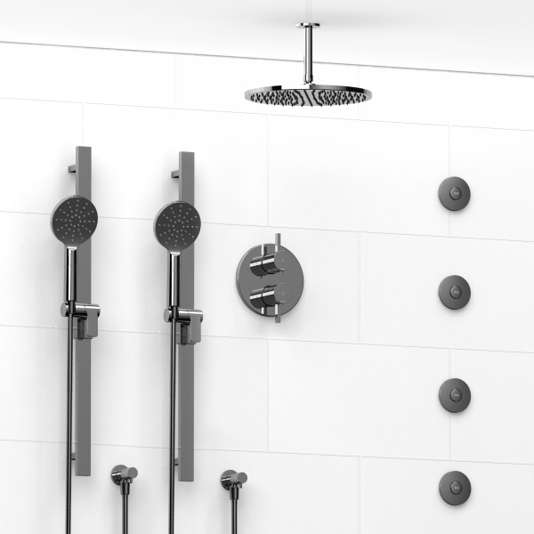 Riobel -¾” double coaxial system with 2 hand shower rails, 4 body jets and shower head – KIT#8983
