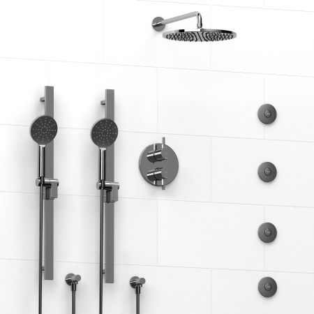 Riobel -¾" double coaxial system with 2 hand shower rails, 4 body jets and shower head - KIT#8983
