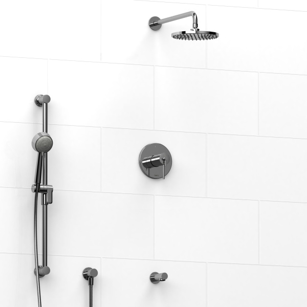 Riobel -½’’ coaxial 3-way system, hand shower rail, elbow supply, shower head and toe tester - KIT#9045CSTM