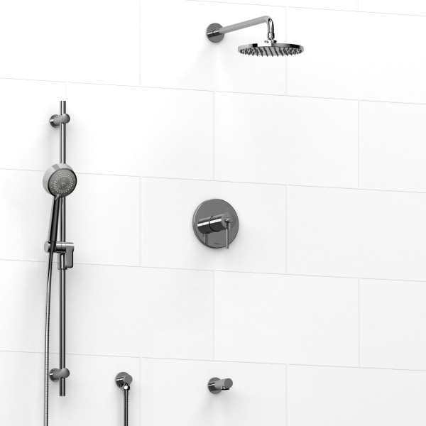 Riobel -½’’ coaxial 3-way system, hand shower rail, elbow supply, shower head and toe tester - KIT#9045VSTM