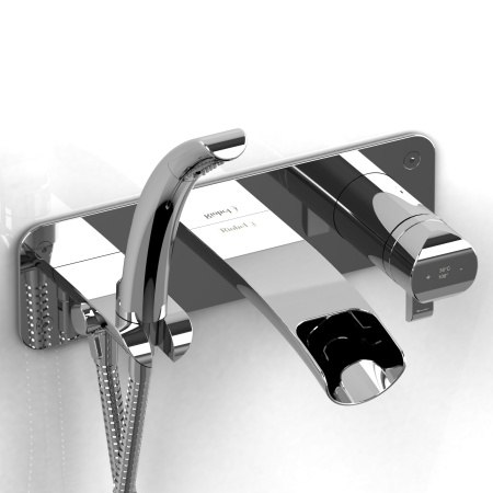 Riobel -Wall-mount coaxial open spout tub filler with hand shower - SA07