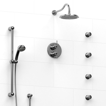 Riobel -¾" double coaxial system with hand shower rail, 4 body jets and shower head - KIT#483AT
