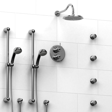 Riobel -¾" double coaxial system with 2 hand shower rails, 4 body jets and shower head - KIT#783AT